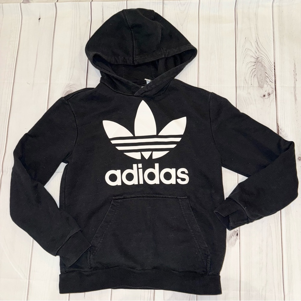 Adidas Logo Black and White Hoodie - Girls Size Medium